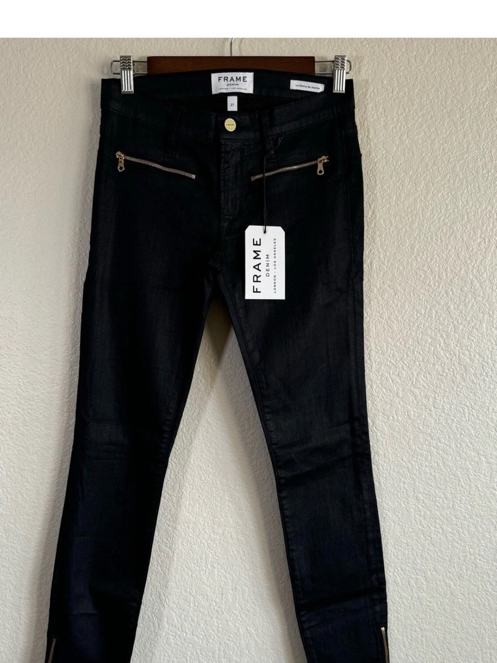 Frame Denim Black Skinny Jeans with Zip Accents